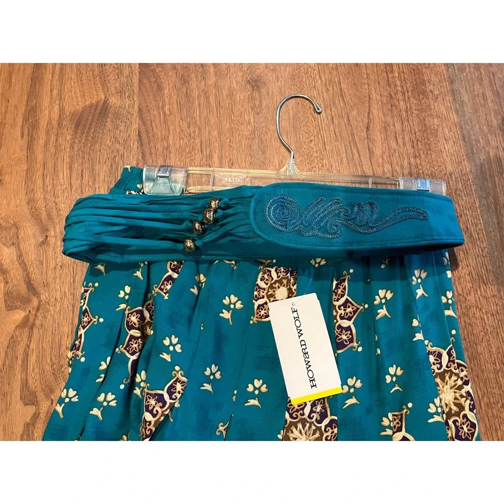 Howard Wolf Vintage 3-Piece Set Teal Gold Paisley‎ Quilted Vest Skirt Blouse 12